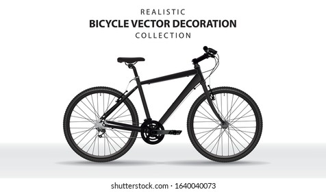 Realistic Bicycle Vector Decoration Collection. Isolated Mountain bicycle 3D Black color. Detailed Bike Illustration.