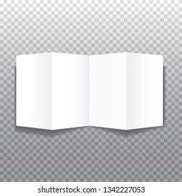 Realistic bifold paper brochures on transparent background with soft shadows. Booklet template. Business card design or flyer mock-up. Vector illustration. 