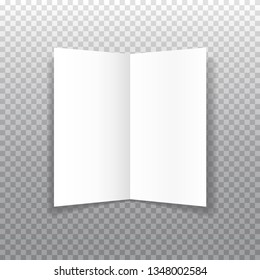Realistic bifold paper brochures on transparent background with soft shadows. Booklet template. Business card design or flyer mock-up. Vector illustration. 