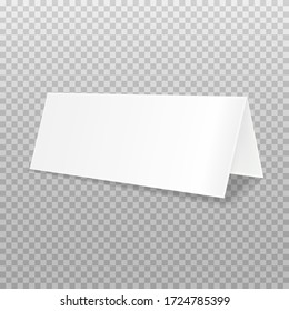 Realistic bifold paper brochures on transparent background with soft shadows. White booklet template. Business card design or flyer mock-up. Vector illustration.