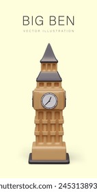 Realistic Big Ben. World famous clock tower of London. Vector illustration on white background