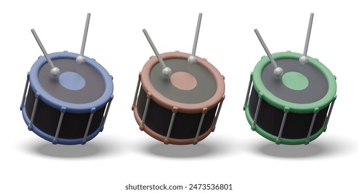 Realistic big drum with sticks. Percussion musical instruments