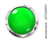 Realistic big green button with metallic border