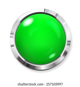 Realistic big green button with metallic border