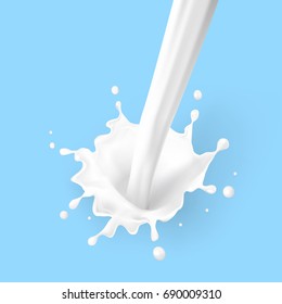 Realistic Big Milk Splash With Drops. EPS10 Vector