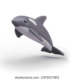 Gran orca realista nadando sobre fondo blanco. Diseño de mascota de pescado. Modelo de ballena asesina. Un animal marino. Ilustración vectorial en estilo 3d con sombra