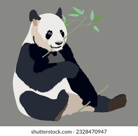 Realistisch große Panda sitzend und essen Bambus einzelne Illustration