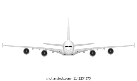 realistic big passenger airplane. front view.