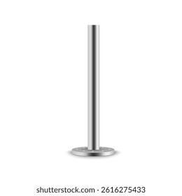 Realistic billboard frame with stainless round column and silver holder shows polished direction plate in street concept with blank signpost and vector illustration of electric stand structure