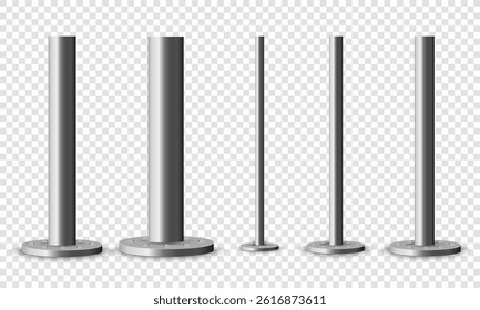 Realistic billboard frame with stainless round column and silver holder shows polished direction plate in street concept with blank signpost and vector illustration of electric stand structure