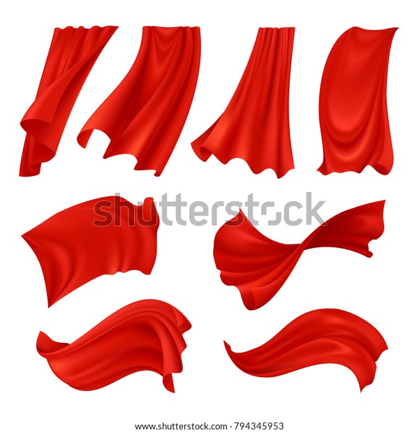 白い背景にリアルな赤い布セットの布地を さまざまな位置に分離したベクターイラスト のベクター画像素材 ロイヤリティフリー