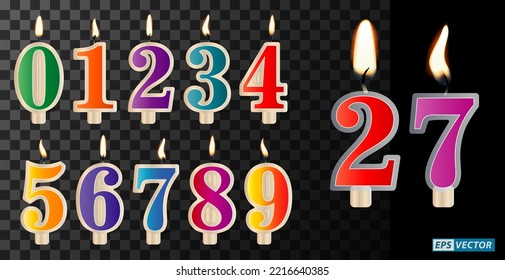 realistic of birthday cake candle or burning flames candles with various color. eps vector