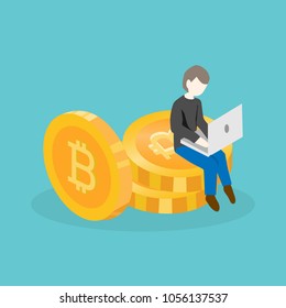 realistic bitcoin, digital currency isolate on white background. vector illustration 
