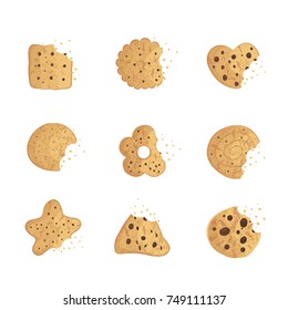  Realistic Bitten  chip cookie, cracker, biscuit. Vector illustration 