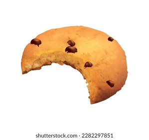 Realistic bitten chocolate chip cookie vector illustration