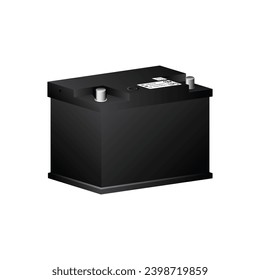 Un tipo libre de mantenimiento con placa adhesiva info e icono de reciclado y negro realista de 12 voltios en el tipo de mantenimiento sellado incluía el agujero de drenaje de vapor ácido en el vector de ilustración superior de la cubierta.