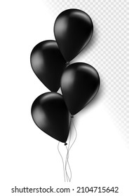 Globos 3d negros realistas aislados en un fondo transparente. Globos al aire para fiestas de cumpleaños, celebración de aniversario, bodas y decoración de temporada festiva. Ilustración de globo vectorial de helio.