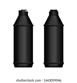 Realistic black 3d dish detergent bottle mockup isolated on white background. Vector illustration for package design. Blank medicine, cosmetic, household and hygiene pack template
