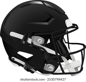 Realistic black 3D helmet for American Football with black mask and chin strap