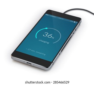 Realistic black 3d smartphone mobile device charging isolated on white background vector illustration