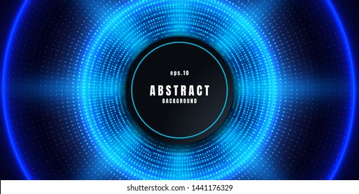 Realistic Black abstract background. Circle shape with golden glitters dots element decoration. Premium Vector