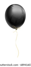 Realistic black air balloon with a golden ribbon isolated on a white background. Vector illustration
