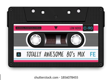 Realistic Black Audio Cassette, Totally Awesome 80's Mixtape