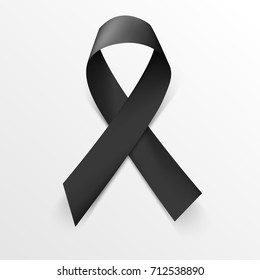 Realistic black awareness ribbon on white background vector illustration