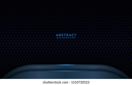 realistic black background with blue light and overlapping, futuristic wallpaper technology, can be used for backgrounds, banner, landing page, flyer. vector.