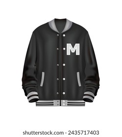 Realistic black baseball jacket, vector