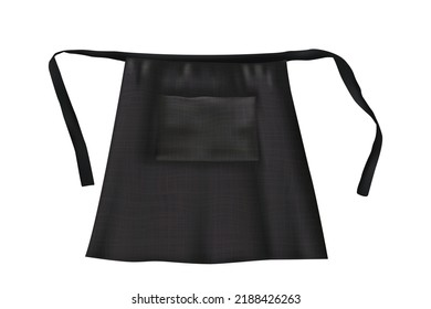 Realistic black blank short apron mockup with fabric texture isolated from background. Vector protective cooking cloth template. Restaurant chef, waiter or barman uniform mock up for branding.