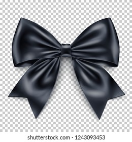 Realistic black bow isolated on transparent background. Detailed decoration elements for Christmas, birthday, Valentine’s Day, Women’s, Mothers’ Day, and other celebrations.