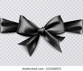 Realistic Black Bow On Transparent Background, Vector Illustration For Your Design