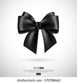 Realistic black bow and ribbon. Element for decoration gifts, greetings, holidays. Vector illustration. EPS 10.