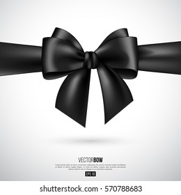 Realistic black bow and ribbon. Element for decoration gifts, greetings, holidays. Vector illustration. EPS 10.