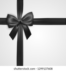 Realistic black bow with ribbon isolated on white. Element for decoration gifts, greetings, holidays. Vector illustration.