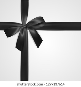 Realistic black bow with ribbon isolated on white. Element for decoration gifts, greetings, holidays. Vector illustration.