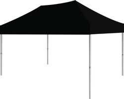 Realistic Black Canopy Tent Shelter For Outdoor. Tent Mobile Marquee. Mock Up, Template. Camp Symbol. Tourist Tent. Product Advertising