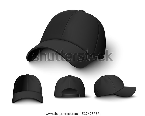 Download Realistic Black Cap Mockup Set Front Stock Vector (Royalty ...