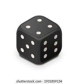 Realistic black casino dice in isometric view isolated on white