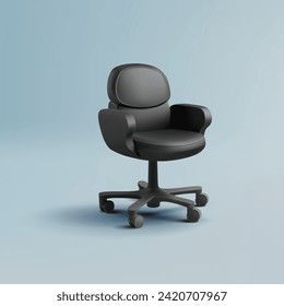 Silla negra realista para el trabajo, 3D. Para diseño interior, trabajo, hogar, conceptos de estilo de vida. Vector