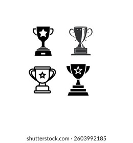 Realistic black champion cup on a circular podium. Isolated trophy with a gold winner's cup. Elegant award design.

