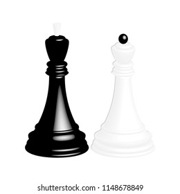 A realistic black chess king and a white chess queen. Isolated on white background.