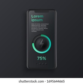 Illustration smartphone réaliste de style argile noire avec éléments de l'interface utilisateur. Modèle pour la présentation de l'interface de conception de l'interface utilisateur ou infographie. Image vectorielle modèle de téléphone portable pour le concept de conception en UX.
