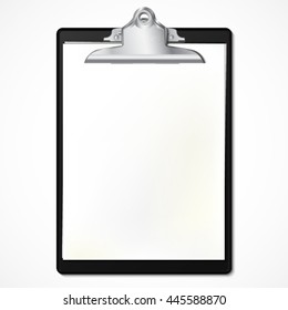 realistic black clipboard with clean office papers / vector illustration