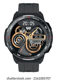 Reloj negro realista sobre diseño de fondo blanco para hombres ilustración vectorial de lujo.