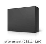 Realistic black closed paperboard box mockup. Vector illustration isolated on white background. Taking your 2D designs into 3D. Can be use for medicine, food, cosmetic and other. EPS10.