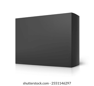 Realistic black closed paperboard box mockup. Vector illustration isolated on white background. Taking your 2D designs into 3D. Can be use for medicine, food, cosmetic and other. EPS10.