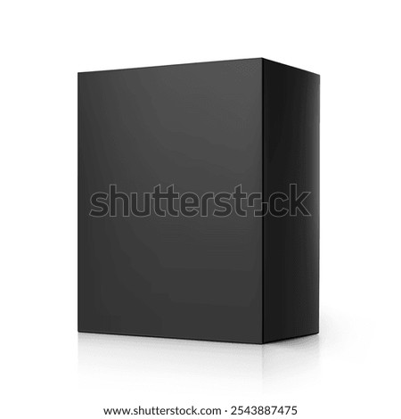 Realistic black closed paperboard box mockup. Vector illustration isolated on white background. Taking your 2D designs into 3D. Can be use for medicine, food, cosmetic and other. EPS10.	