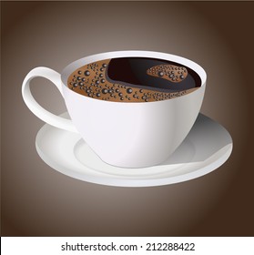 Realistic black coffee cup. vector art image illustration, isolated on brown background